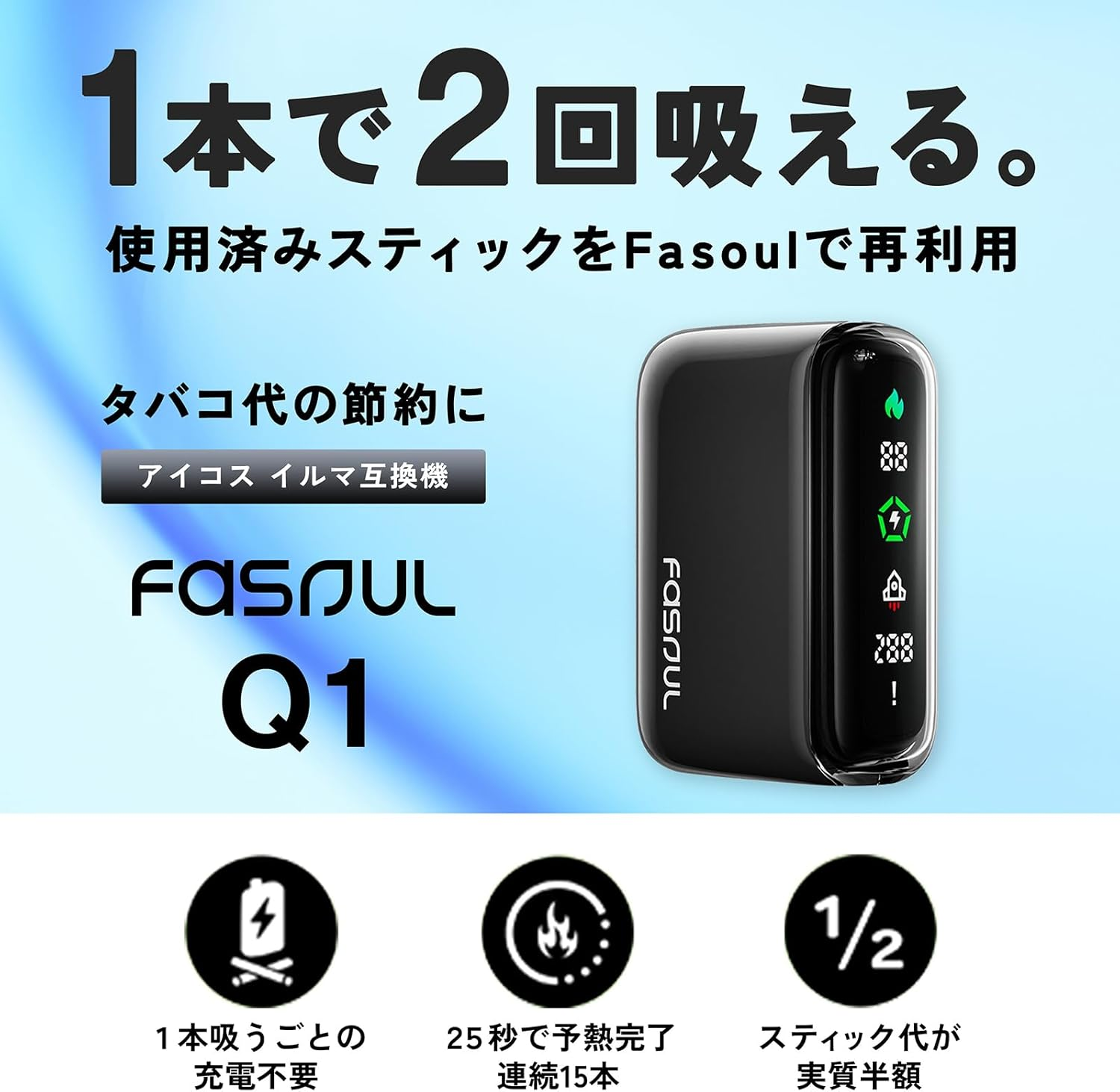 二回機FASOUL Q1 電子霧化器｜1100mAh 大電池｜LCD螢幕顯示｜3D環繞加熱｜雙模式口感切換｜輕巧便攜加熱煙草裝置