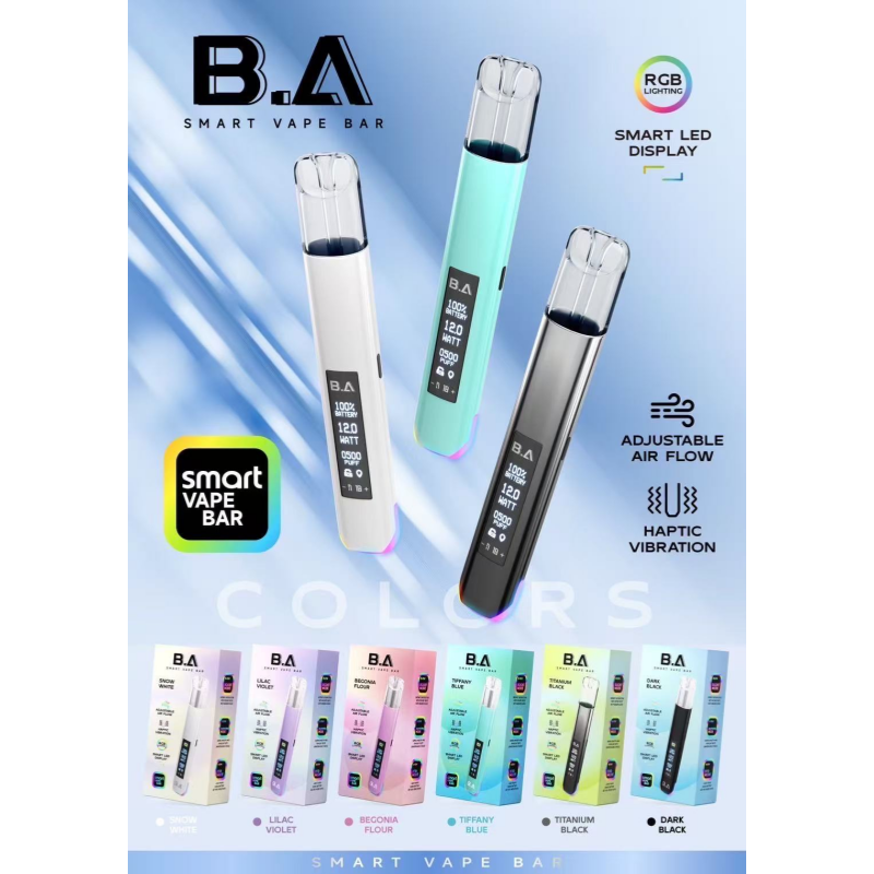 B.A Smart Vape Bar 智慧電子煙主機 – LED螢幕顯示/23段氣流調節/相容一代通用菸彈